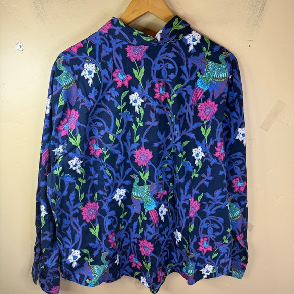 Linea by Louis Dell'Olio Womens Button Up Shirt 2X Floral Peacock Pheasant Print - Picture 7 of 7